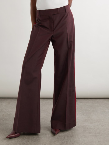 McQueen Satin-trimmed wool and mohair-blend wide-leg pants