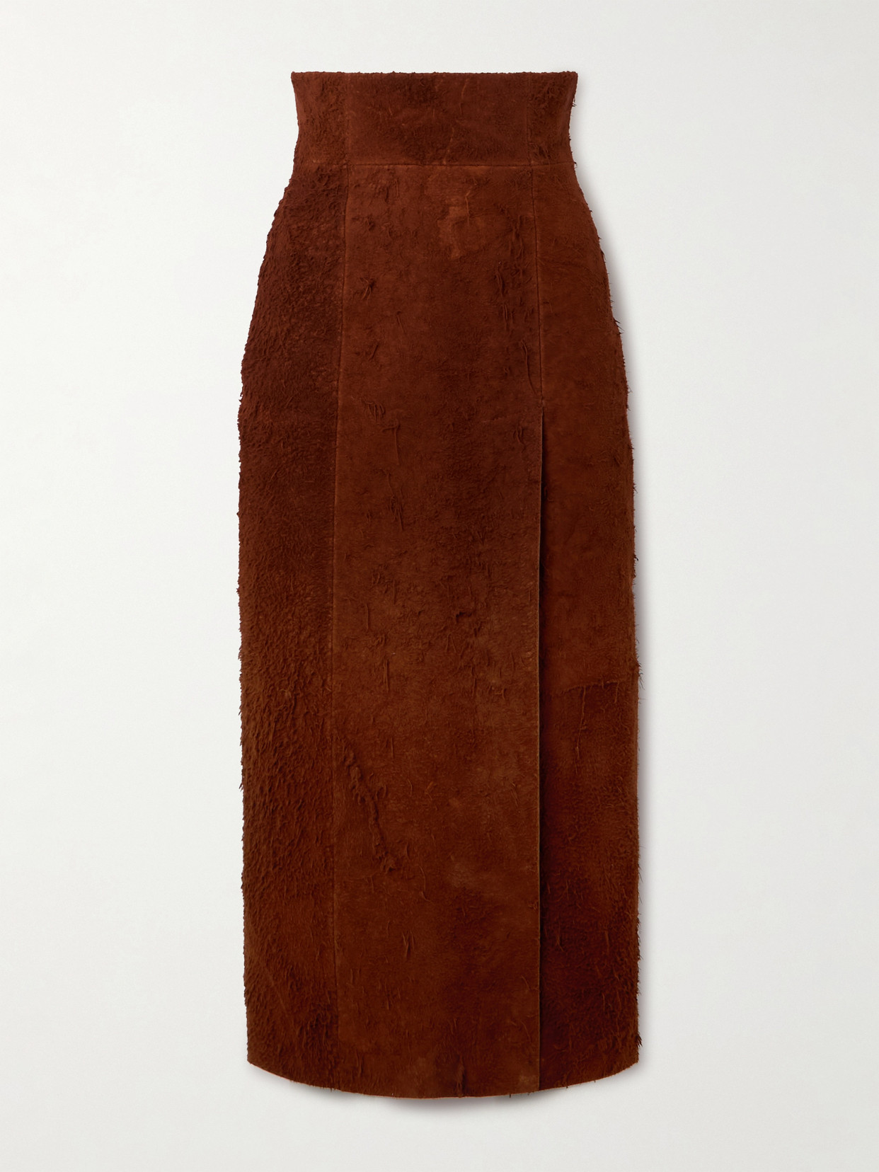 Alexander Mcqueen Womens Brown Brushed-suede Split Leather Midi Skirt In Brown
