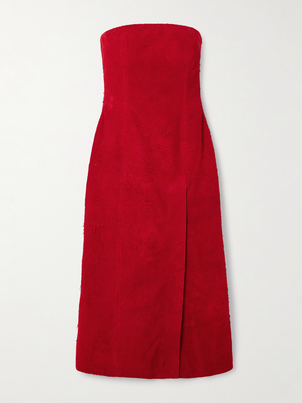 Alexander Mcqueen Raw Suede Strapless Dress In Red