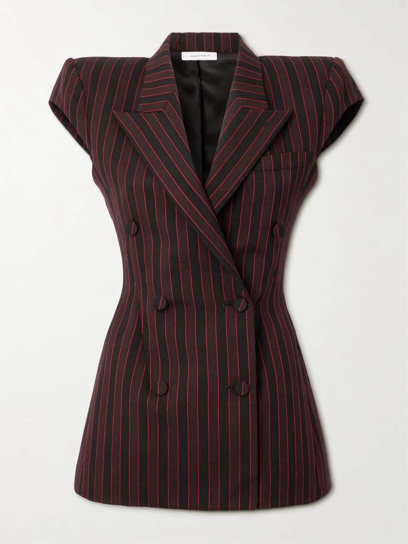 McQueen Double-breasted Striped Wool Blazer