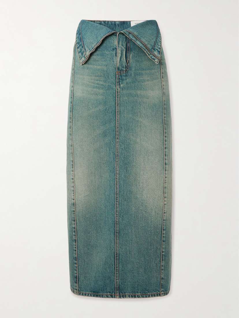 McQueen Paneled Denim Midi Skirt