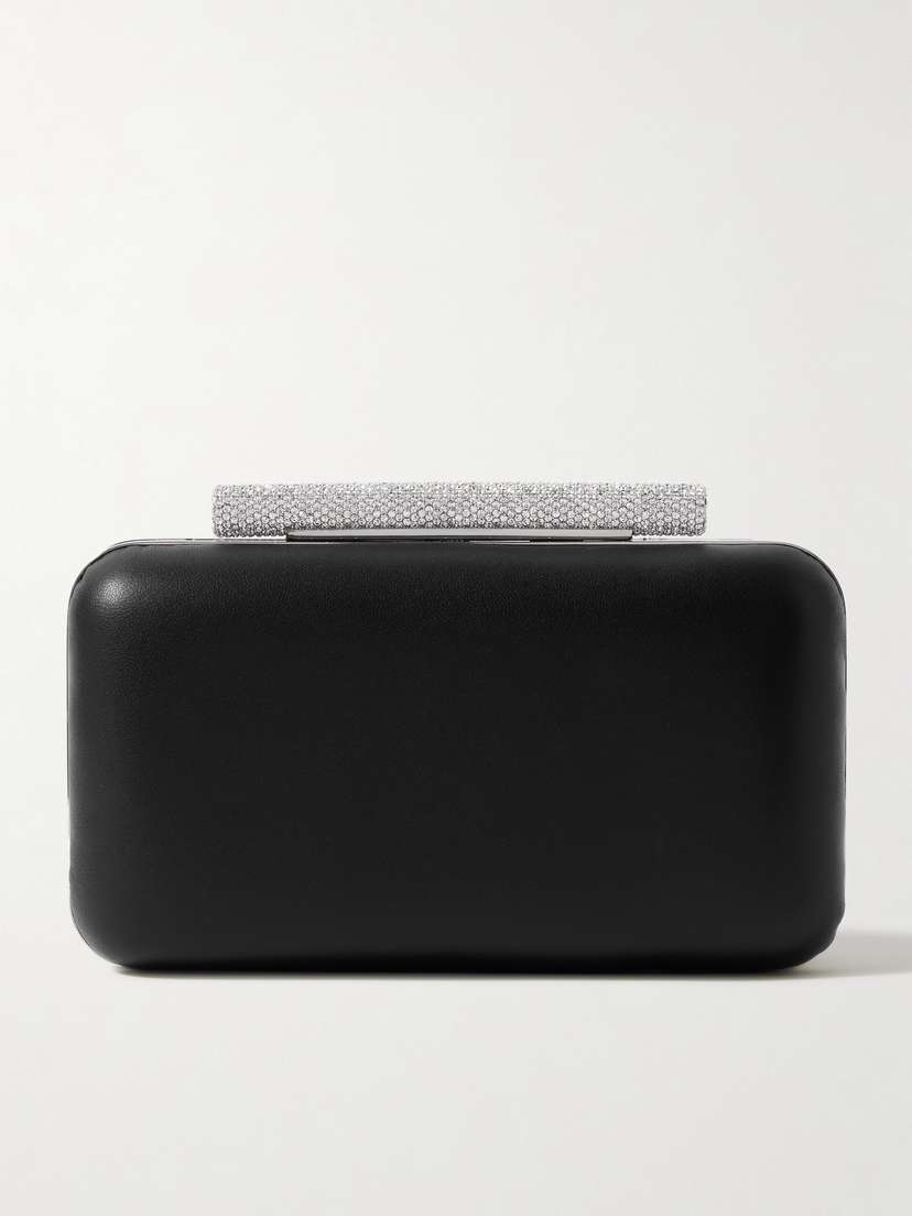 McQueen T-bar Crystal-embellished Leather Clutch