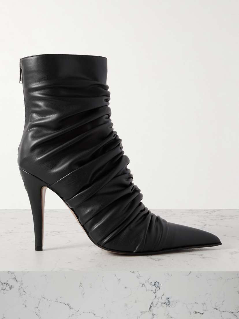 McQueen Ruched Leather Point-toe Boots