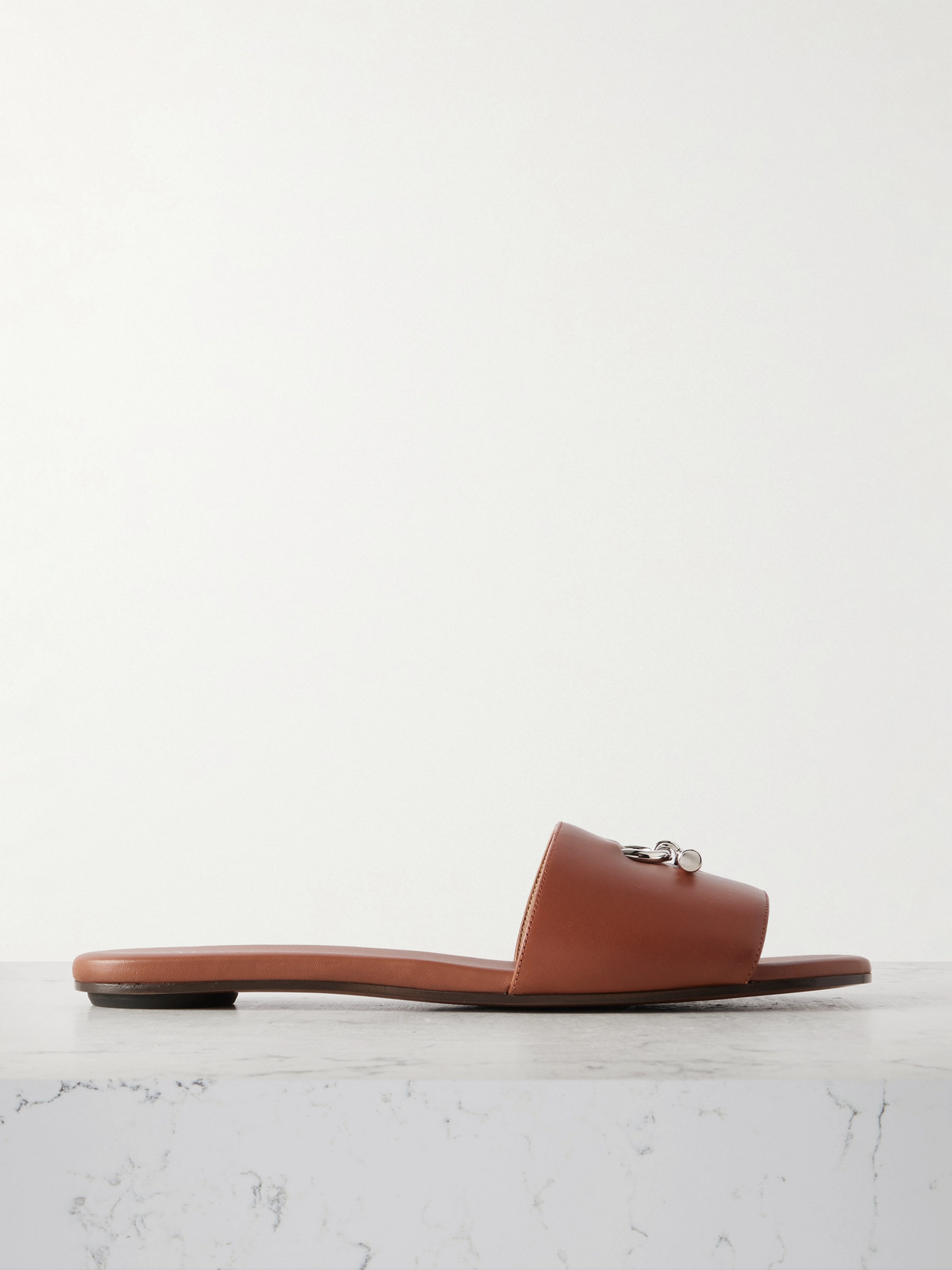 Alexander Mcqueen Embellished Leather Slides In Brown