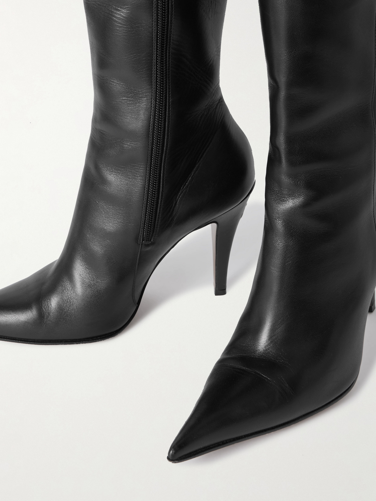 Alexander Mcqueen Faux Leather Birdee Knee-high Boots 105 In Black