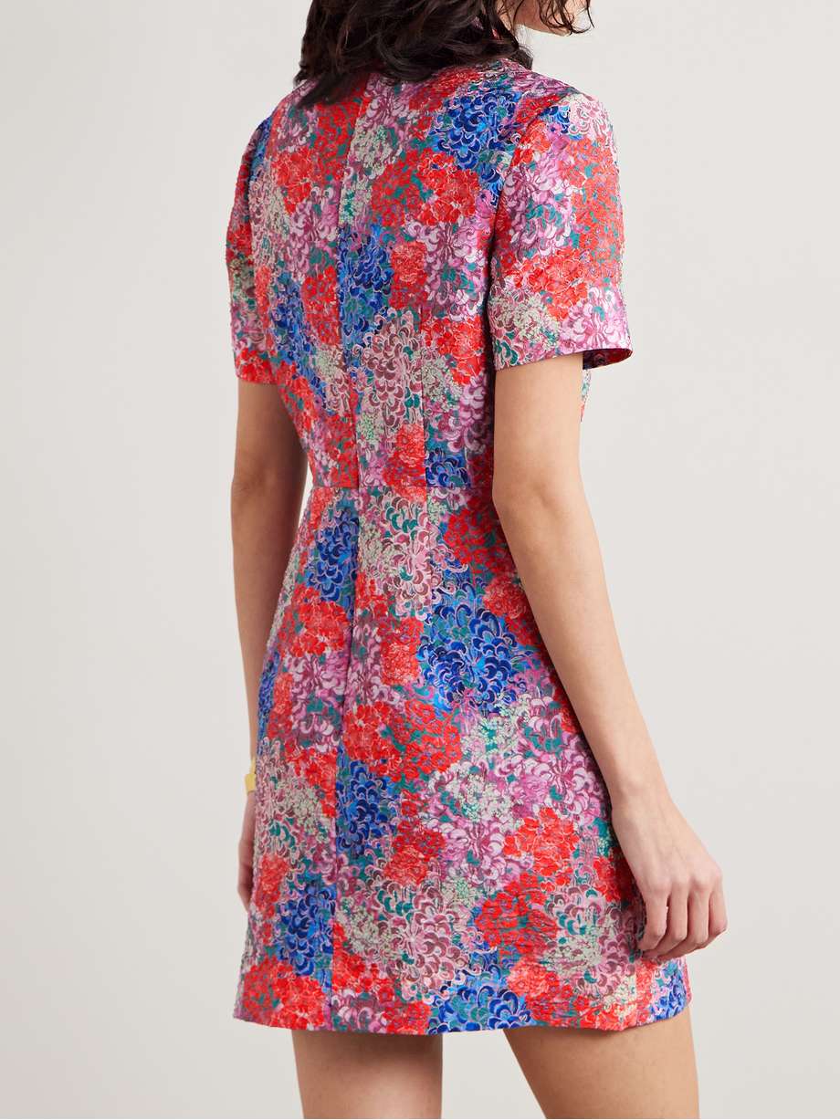 draped floral-print cloqué mini dress