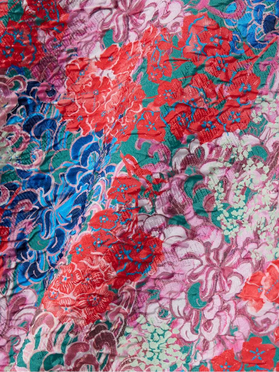 draped floral-print cloqué mini dress