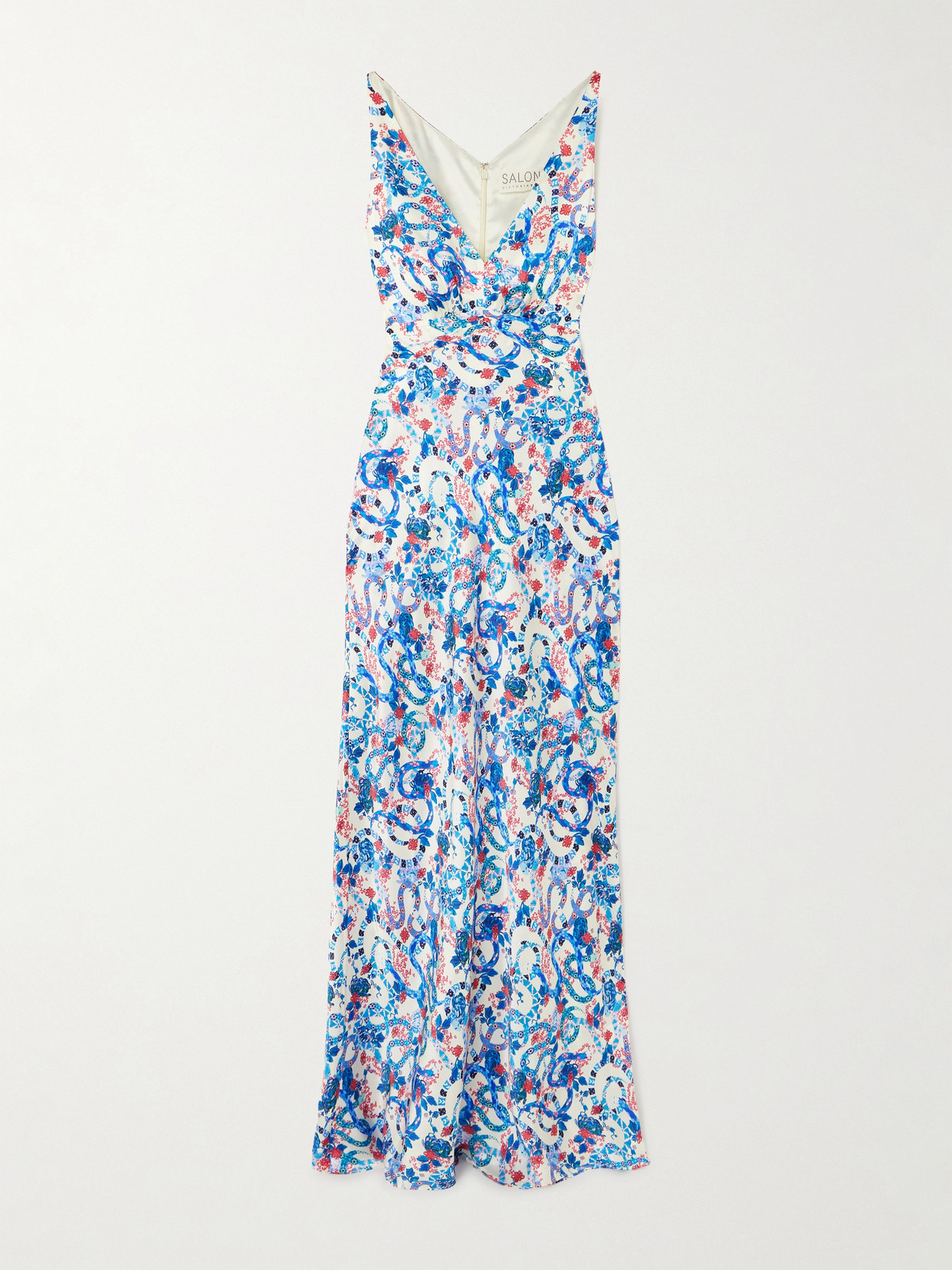 Saloni Wilhelmina Printed Silk-satin Maxi Dress In Blue