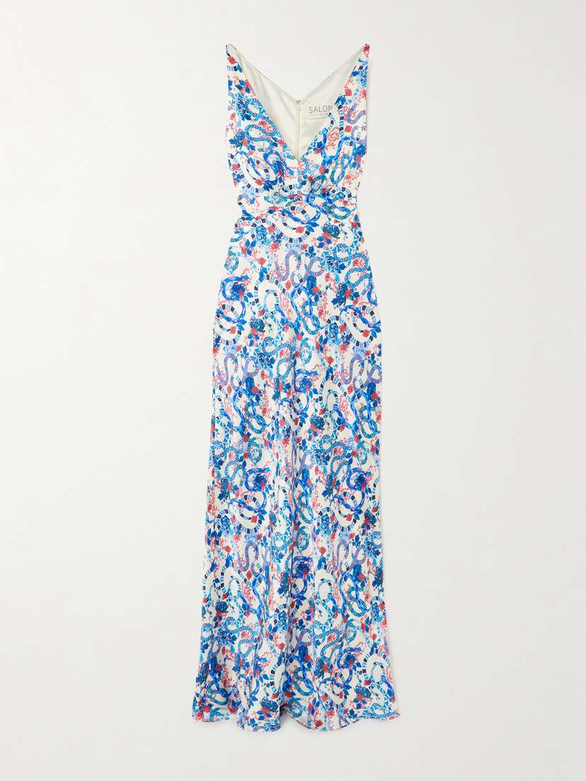 Saloni Wilhelmina Printed Silk-satin Maxi Dress