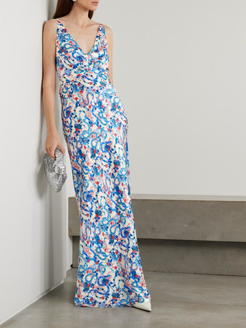 Saloni Wilhelmina printed silk-satin maxi dress