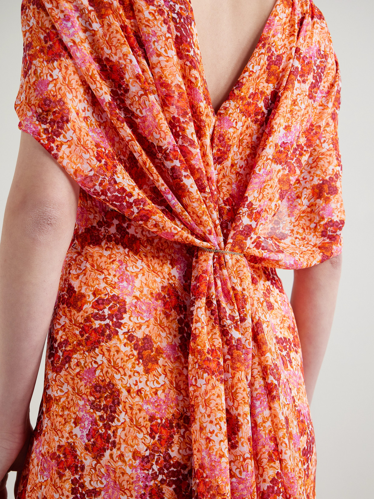 Saloni Claudia Cape-effect Floral-print Silk-georgette Gown In Orange