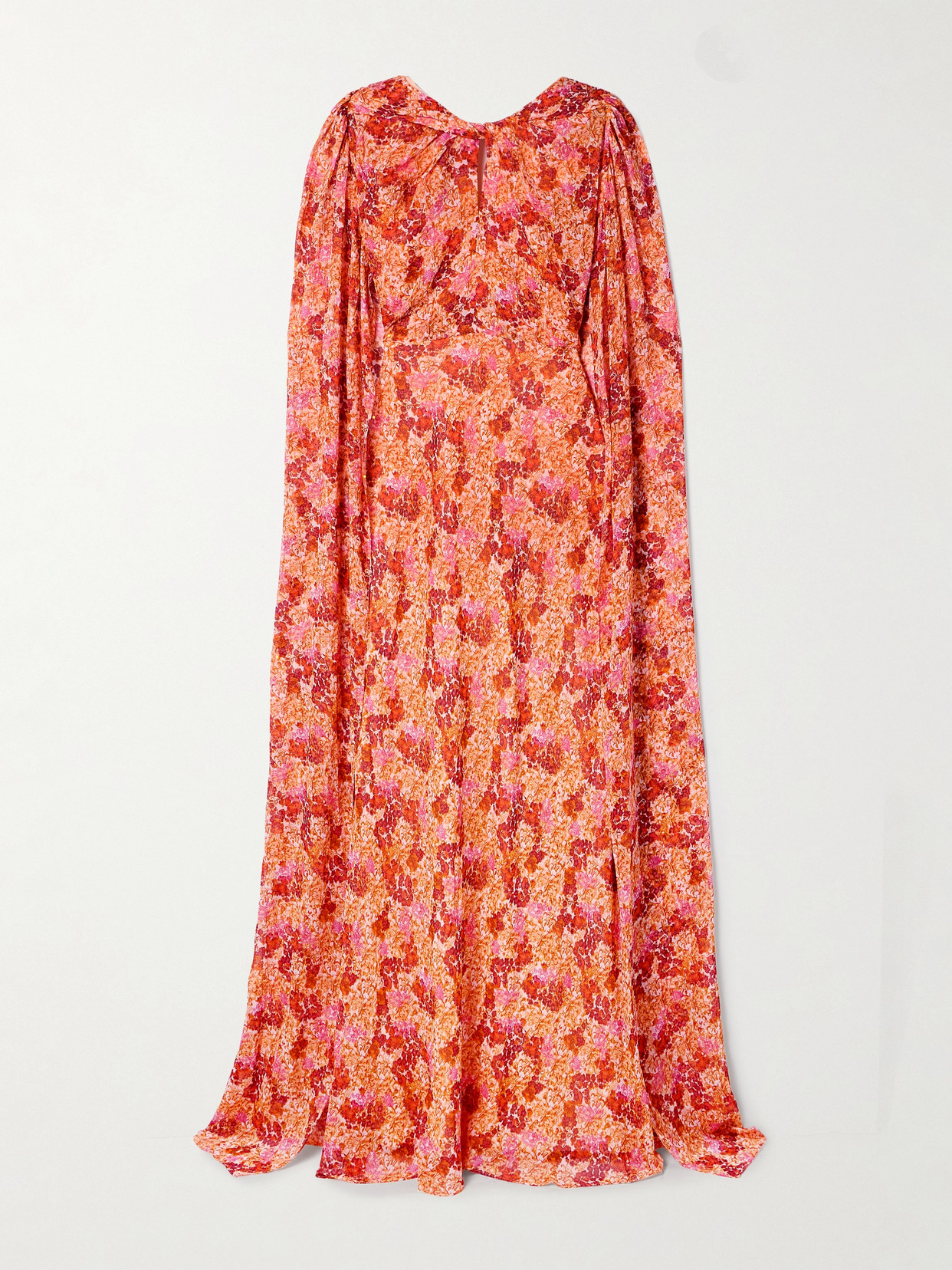 Saloni Claudia Cape-effect Floral-print Silk-georgette Gown In Orange