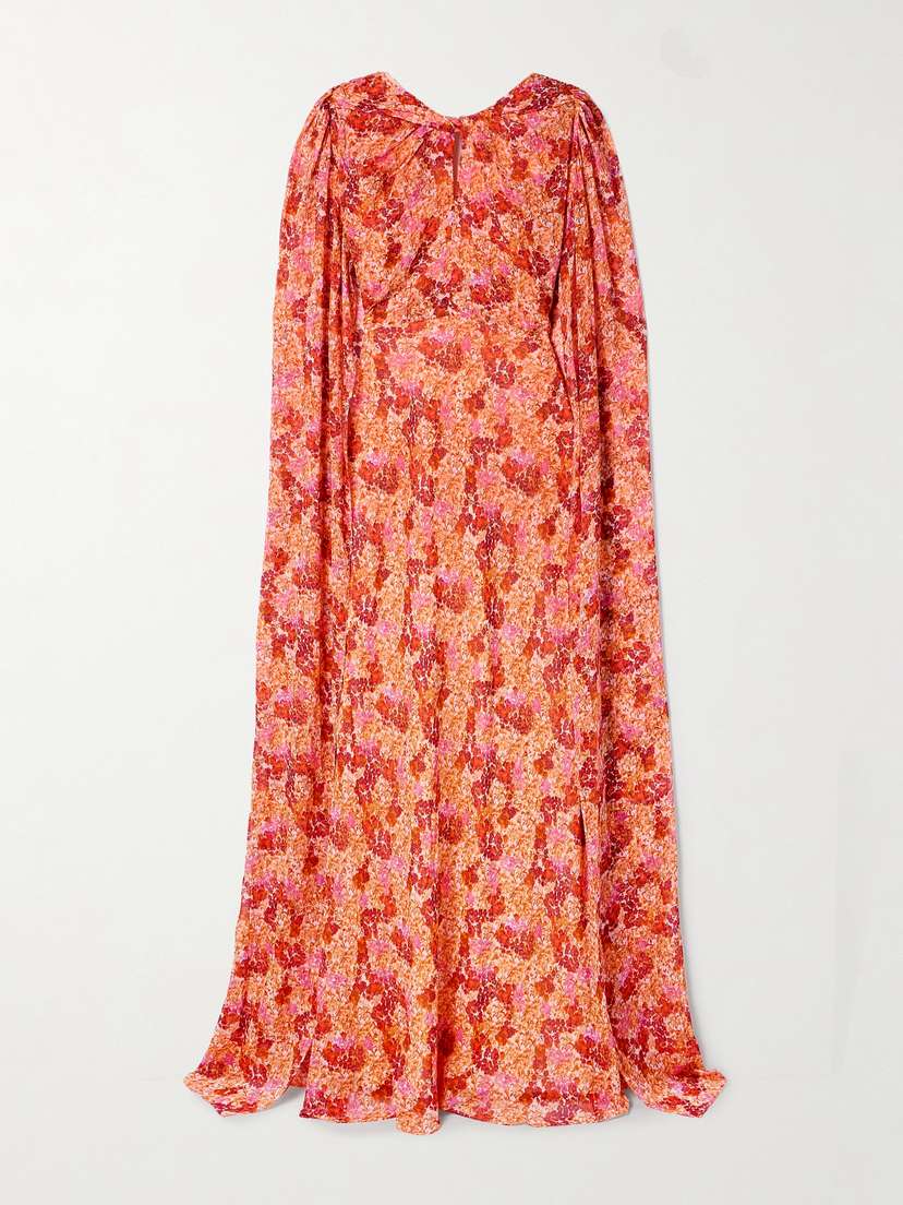 Saloni Claudia Cape-effect Floral-print Silk-georgette Gown