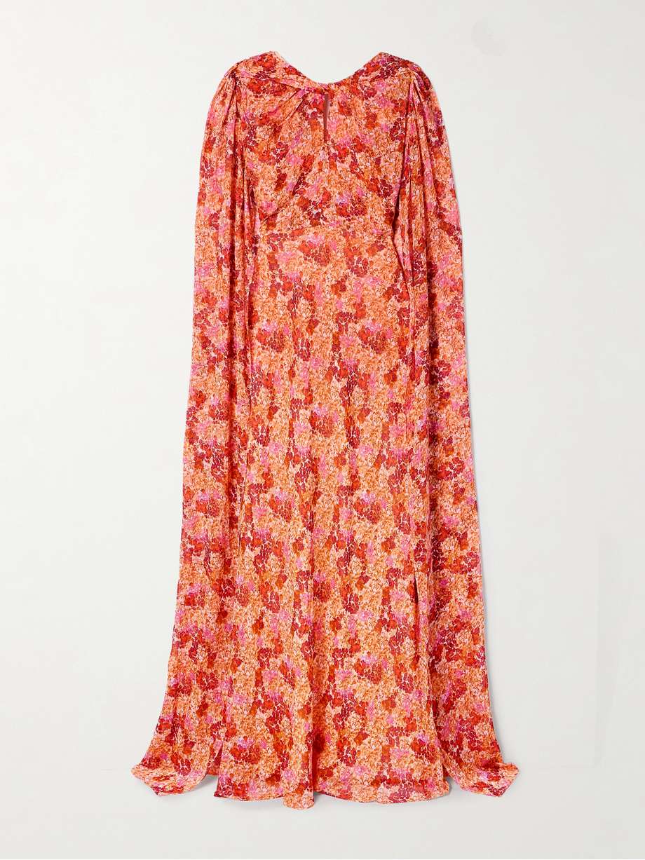 claudia cape-effect floral-print silk-georgette gown