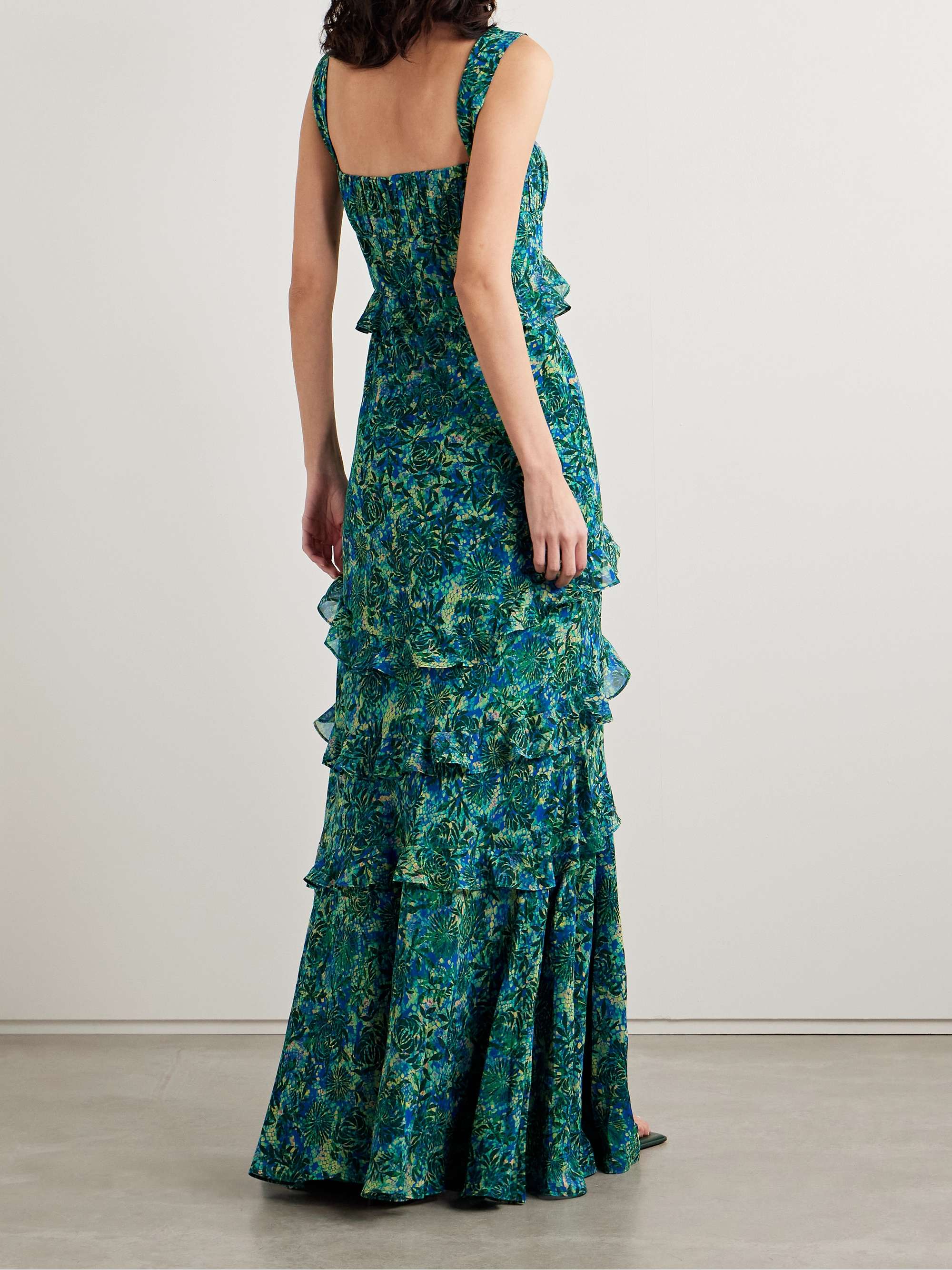 SALONI Chandra ruffled floral-print fil coupé silk-blend georgette maxi dress