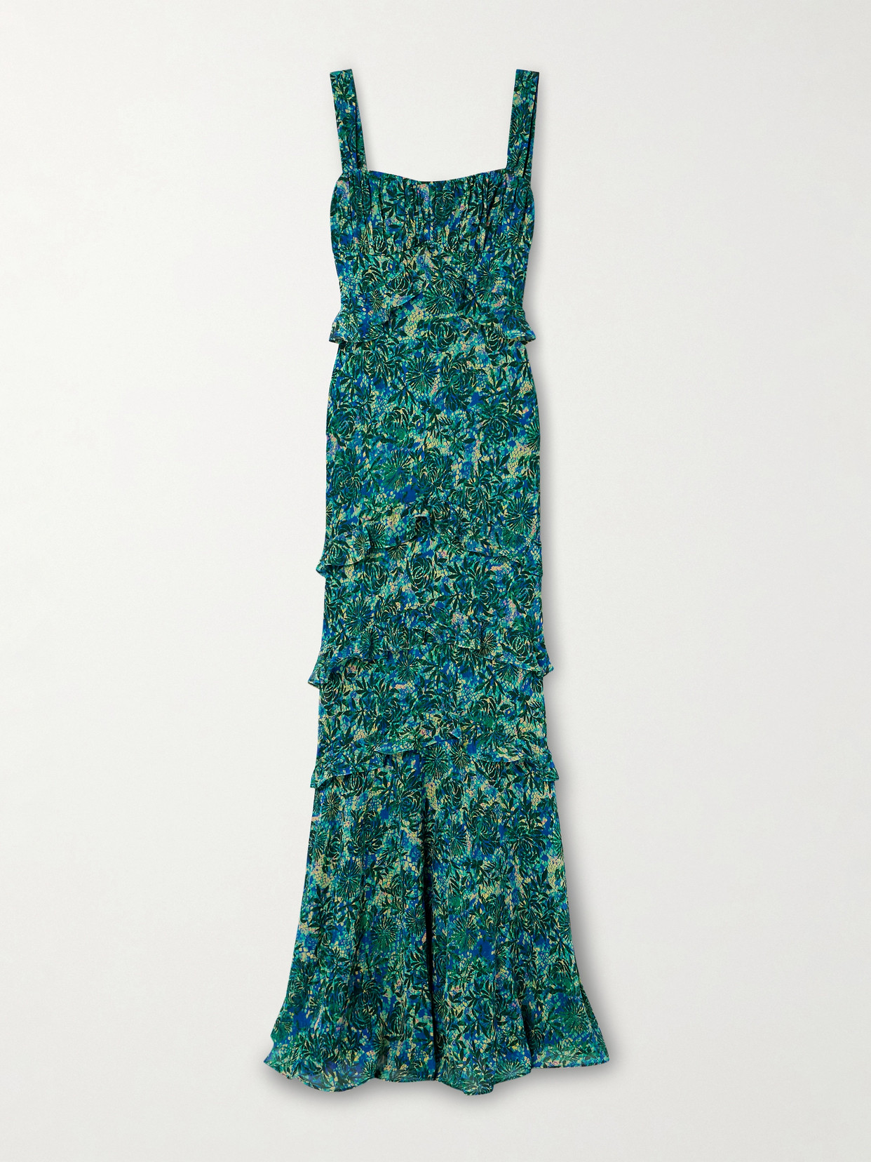 Saloni Chandra Ruffled Printed Silk-georgette Maxi Dress In Green
