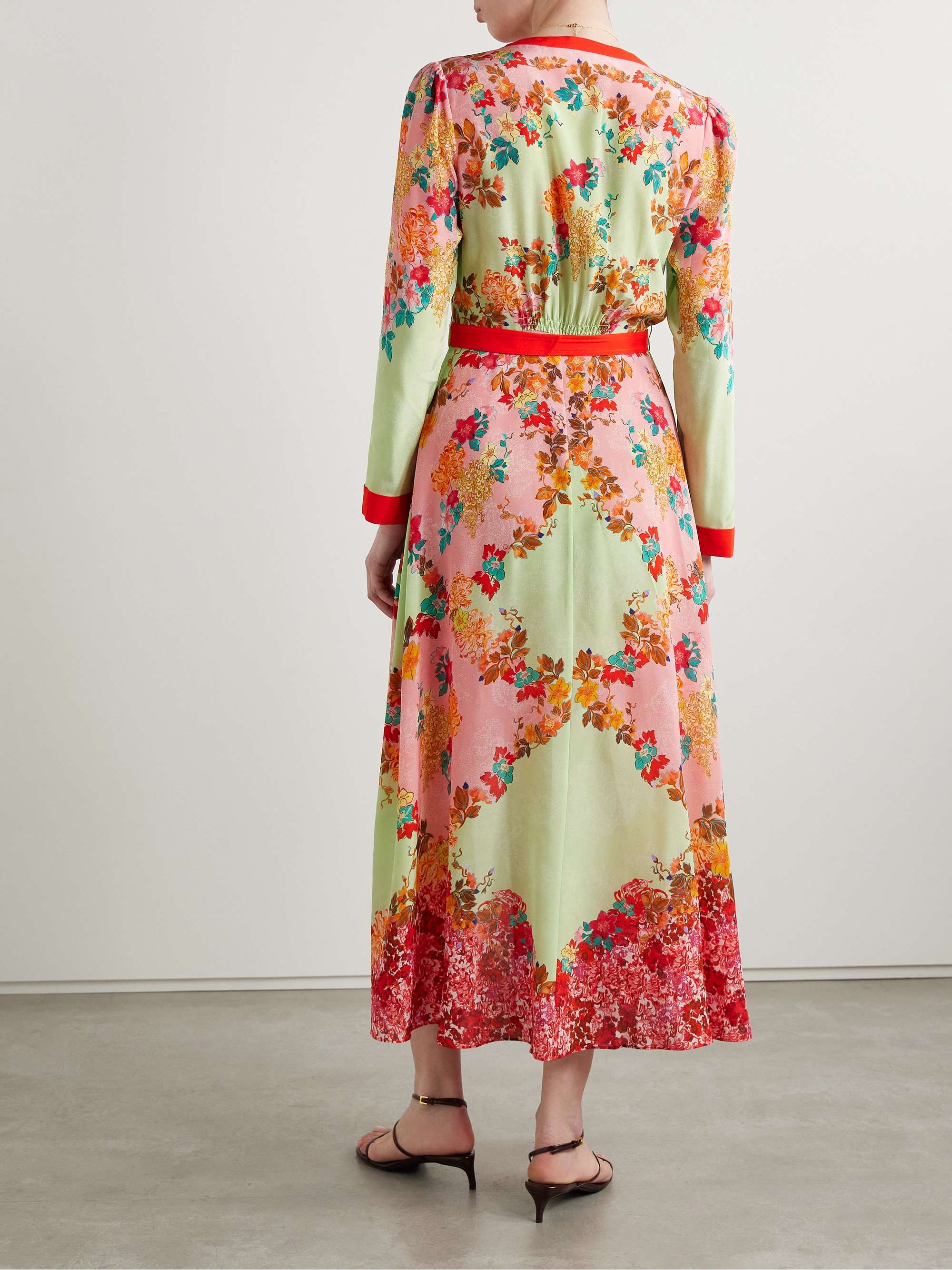 SALONI Lea belted printed silk crepe de chine maxi dress