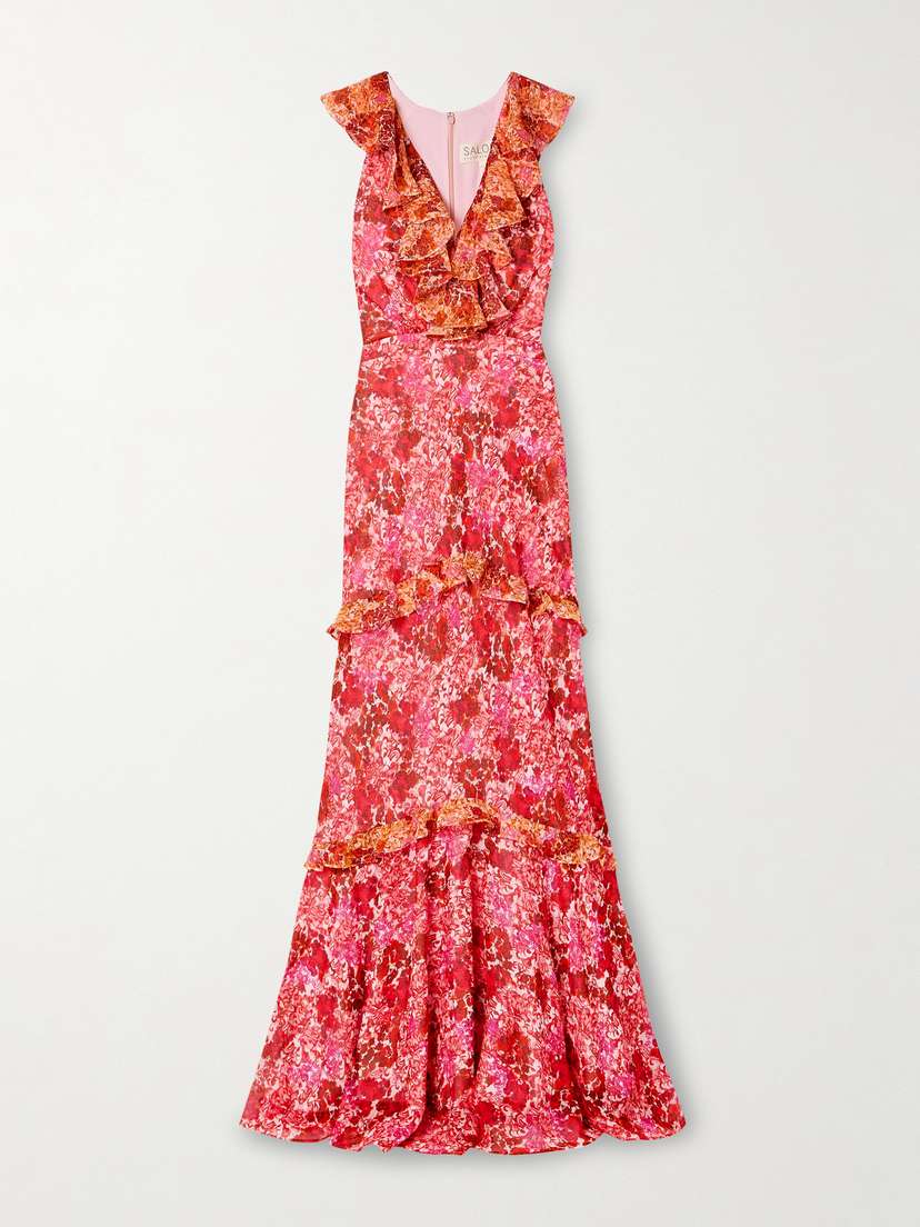 Saloni Rita Ruffled Tiered Floral-print Silk-georgette Maxi Dress