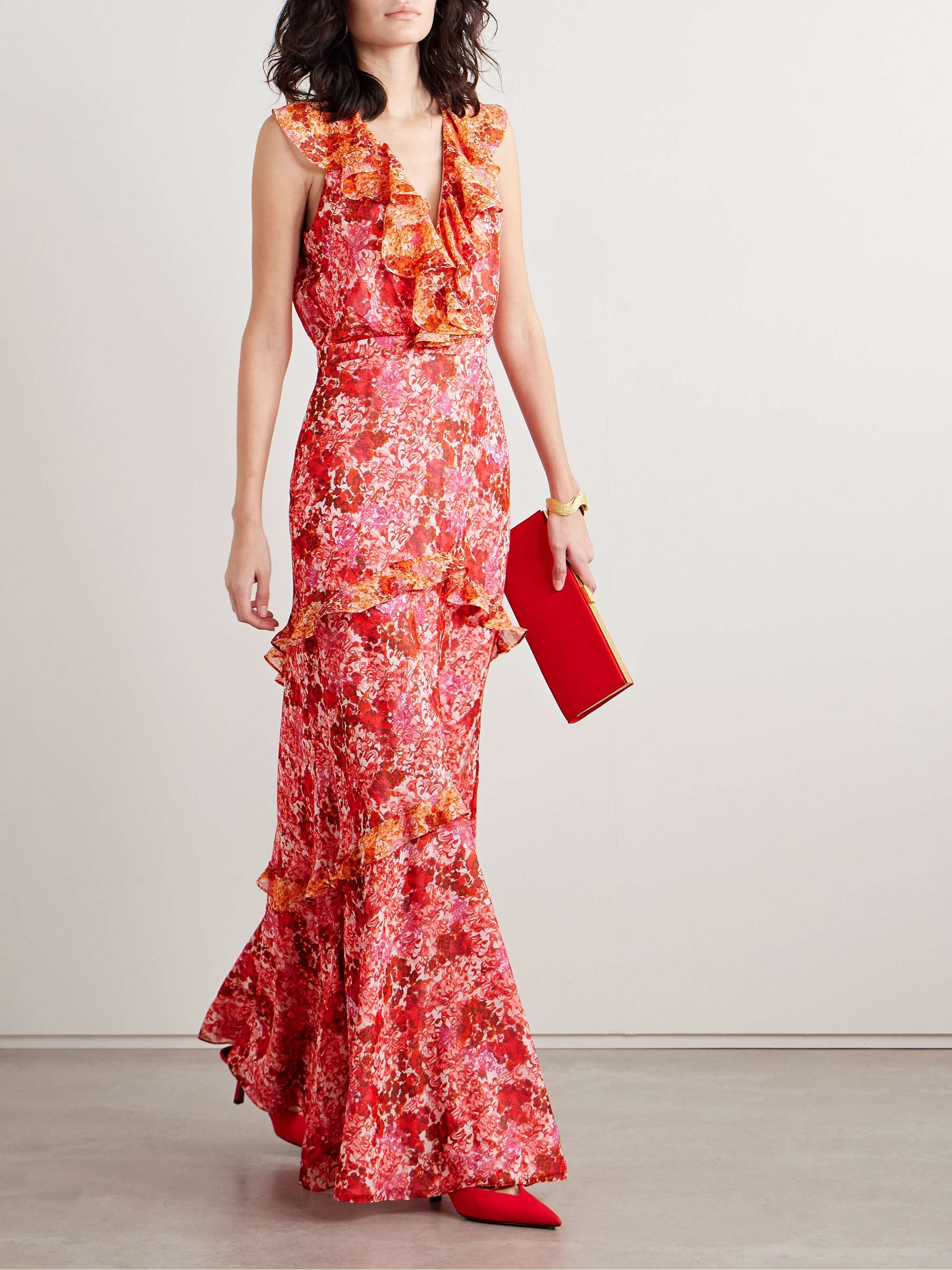 SALONI Rita ruffled floral-print silk-voile maxi dress