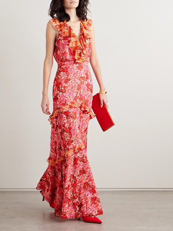 Saloni Rita ruffled tiered floral-print silk-georgette maxi dress