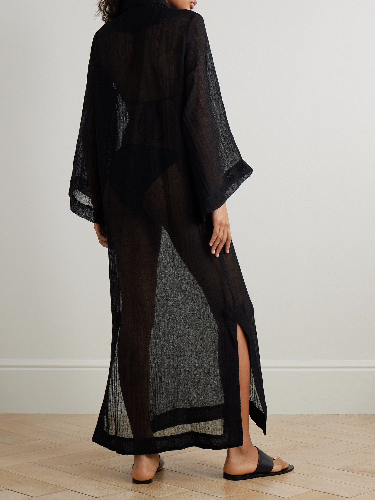 Lisa Marie Fernandez Linen-blend Gauze Kaftan In Black