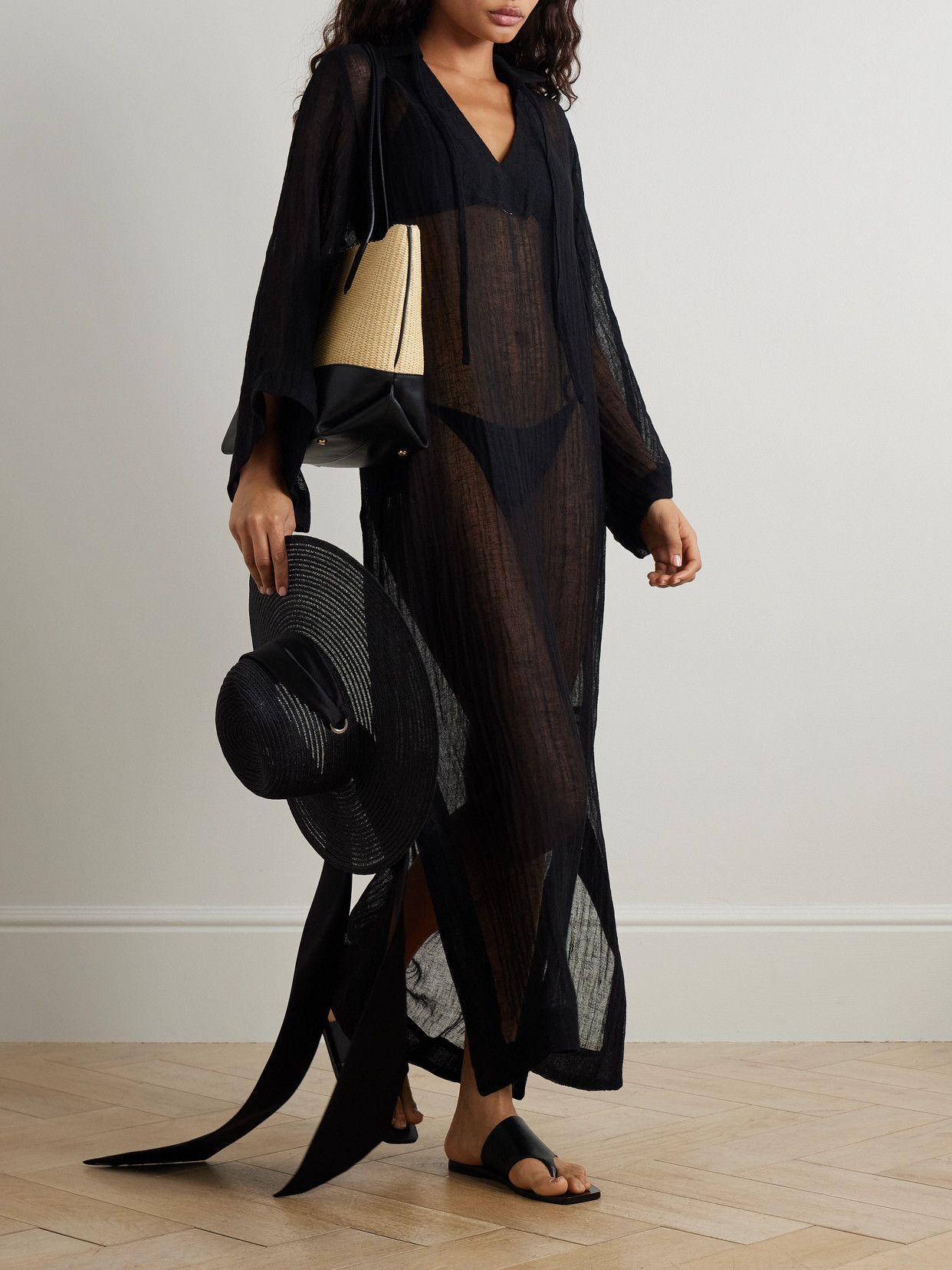 Lisa Marie Fernandez Linen-blend Gauze Kaftan In Black