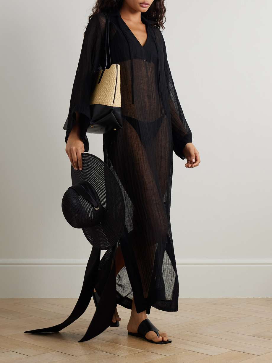 linen-blend gauze kaftan