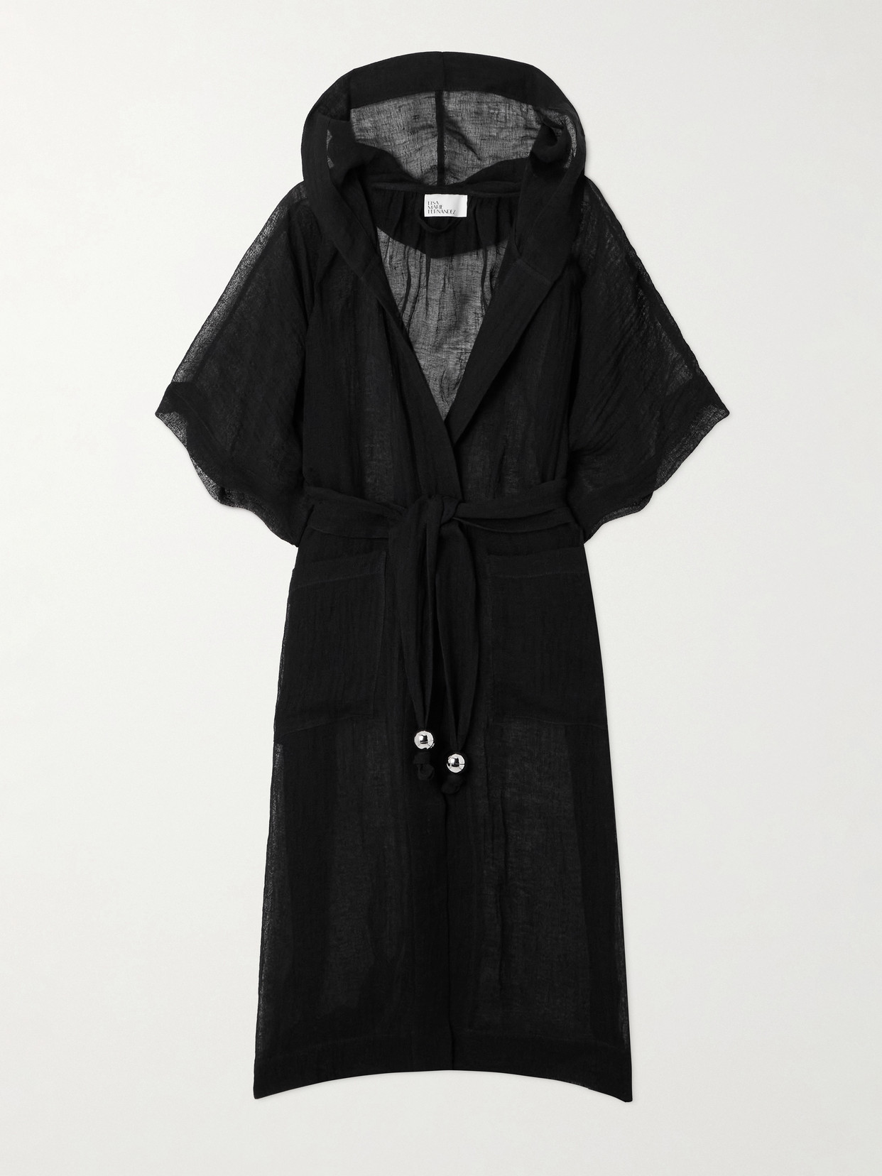 Lisa Marie Fernandez Sorrento Hooded Belted Linen-blend Gauze Coverup In Black