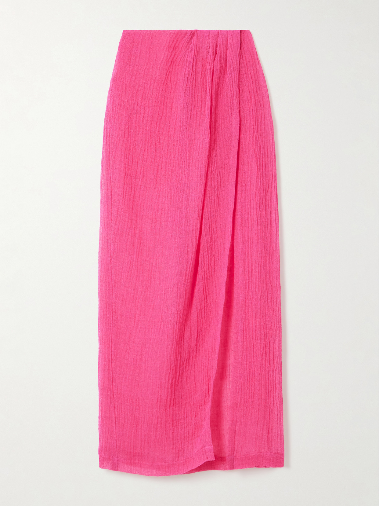 Lisa Marie Fernandez Pleated Crinkled Linen-blend Gauze Pareo In Pink