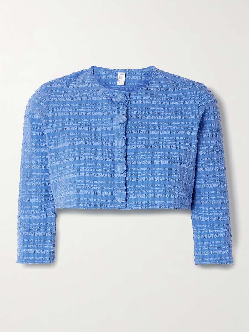 Lisa Marie Fernandez Cropped Striped Seersucker Cardigan