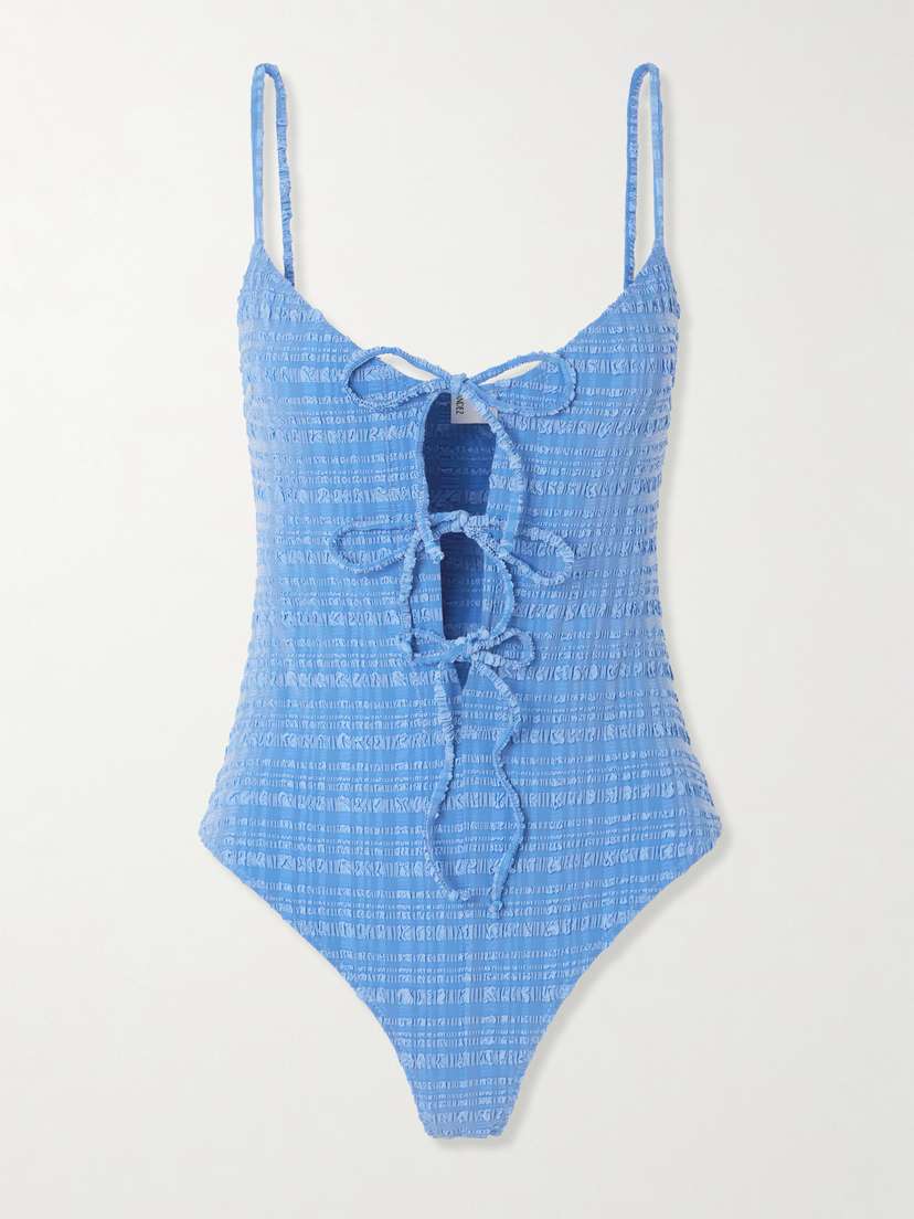 Lisa Marie Fernandez Tie-detailed Striped Seersucker Swimsuit