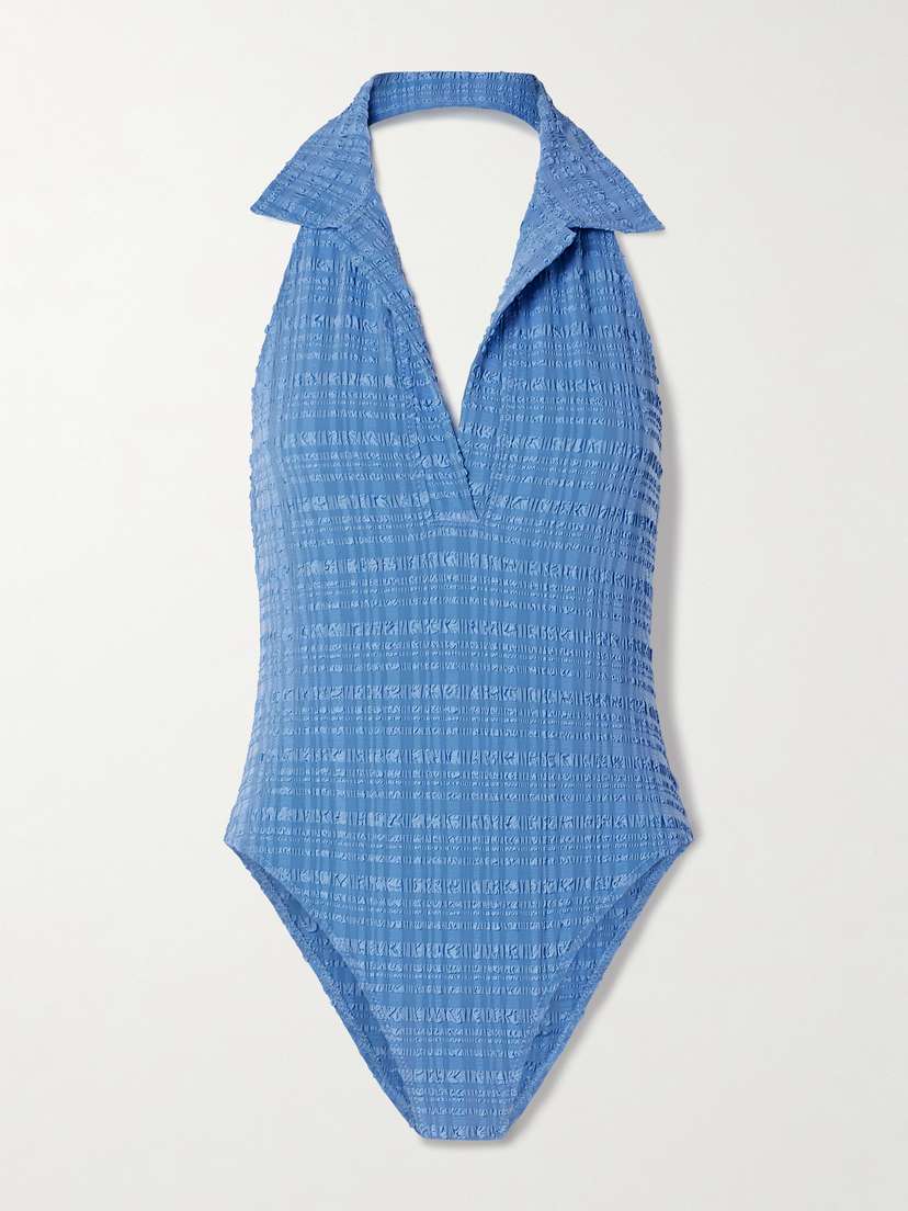 Lisa Marie Fernandez Polo Seersucker Halterneck Swimsuit