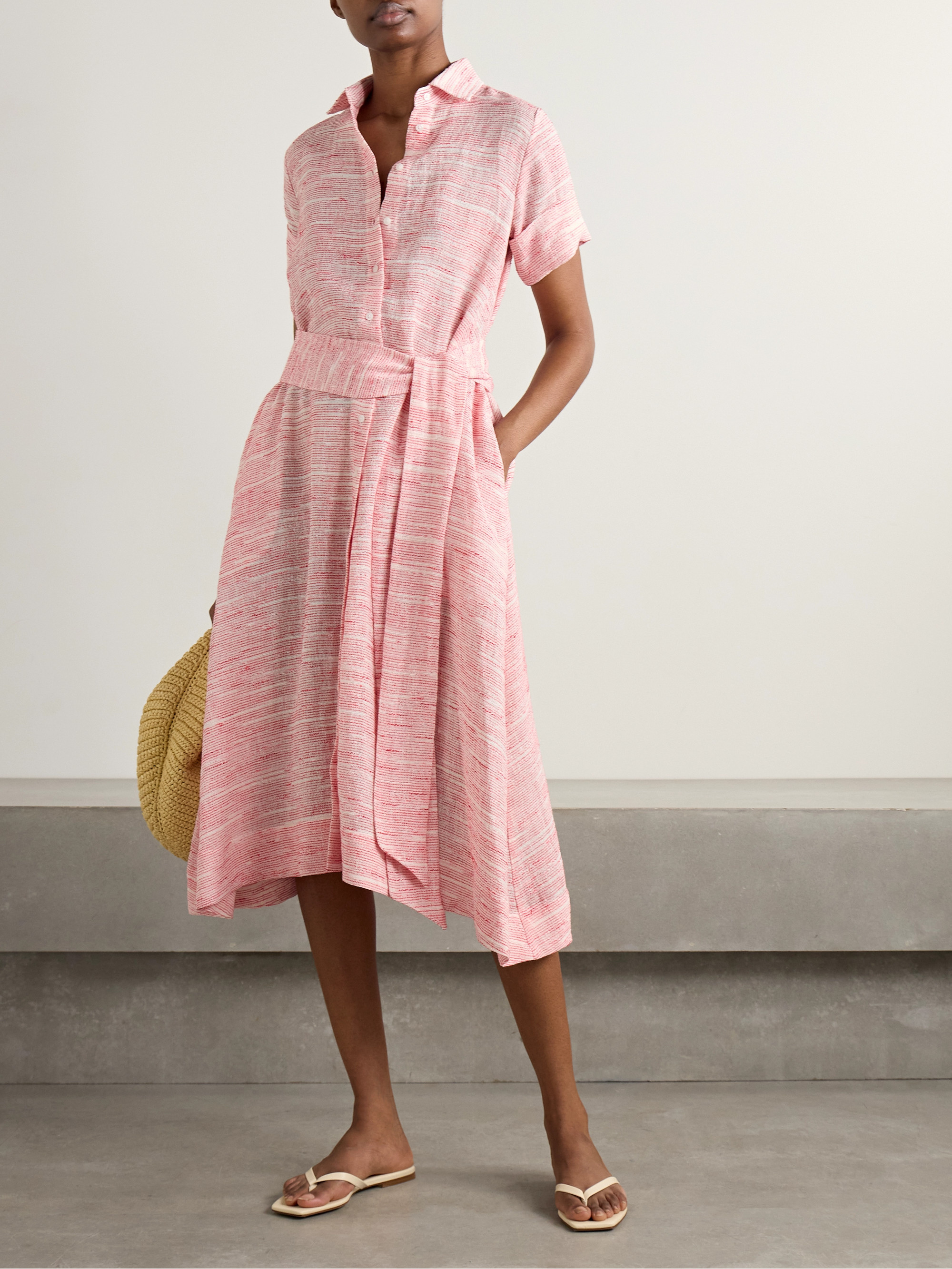 Lisa Marie Fernandez Belted linen-blend gauze midi shirt dress