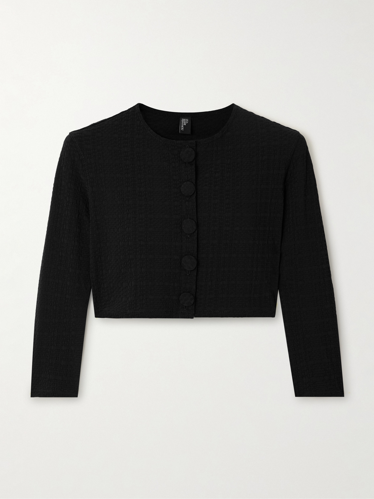 Lisa Marie Fernandez Cropped Seersucker Cardigan In Black