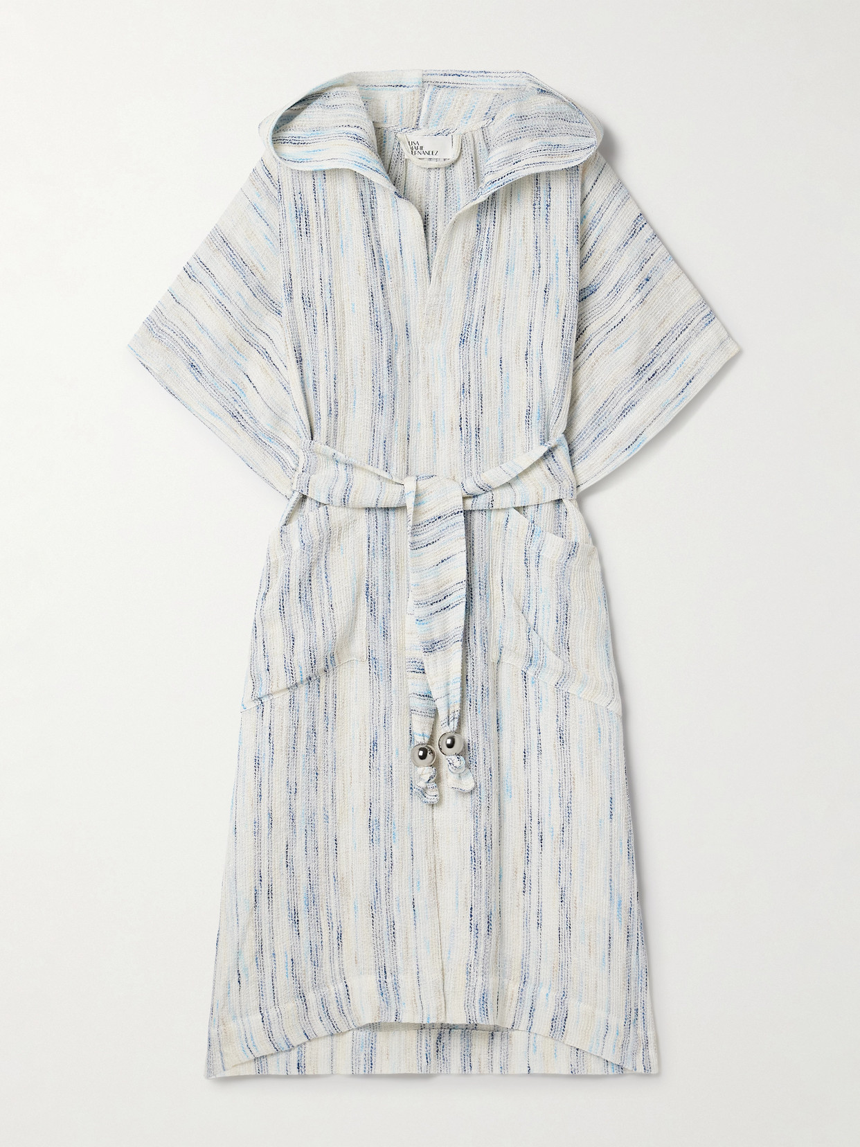 Lisa Marie Fernandez Embellished Belted Striped Linen-blend Gauze Hooded Coverup In White