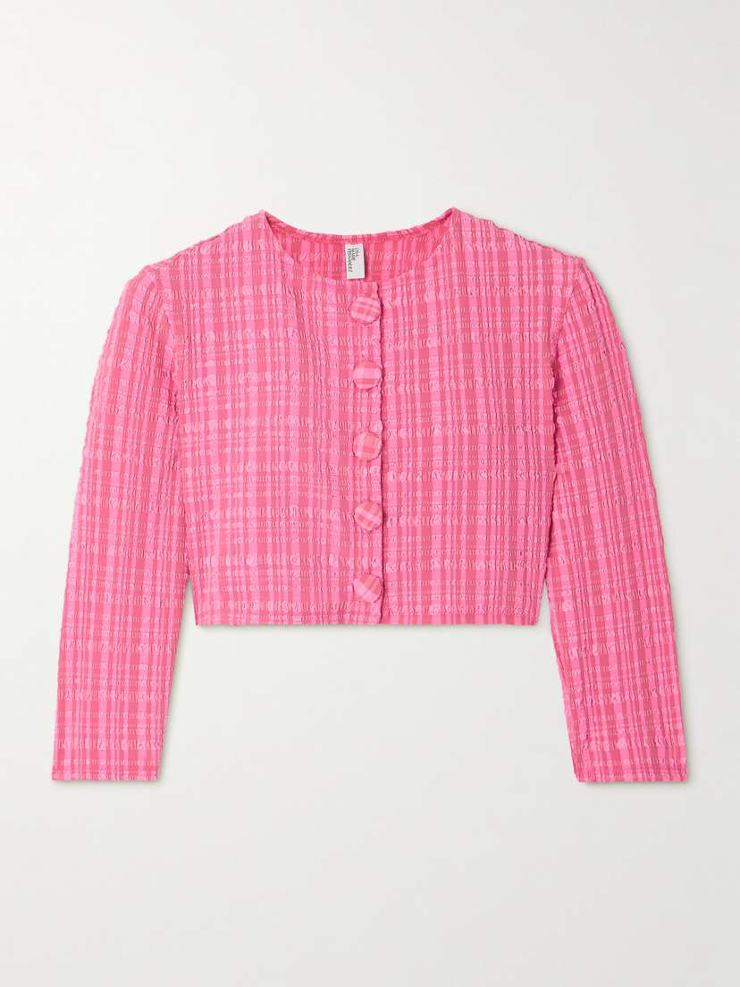 Lisa Marie Fernandez Cropped Checked Seersucker Cardigan