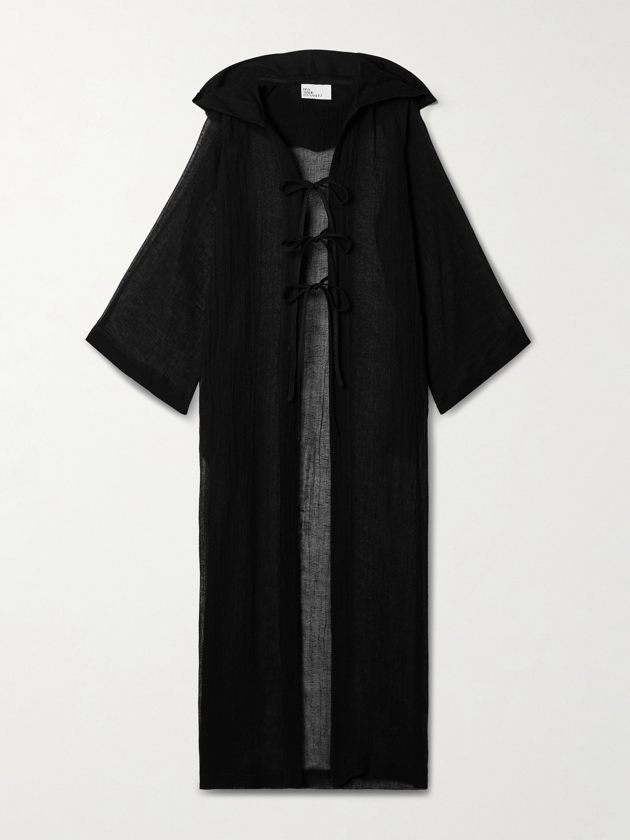 Lisa Marie Fernandez Hooded Crinkled Linen-blend Gauze Kaftan In Black