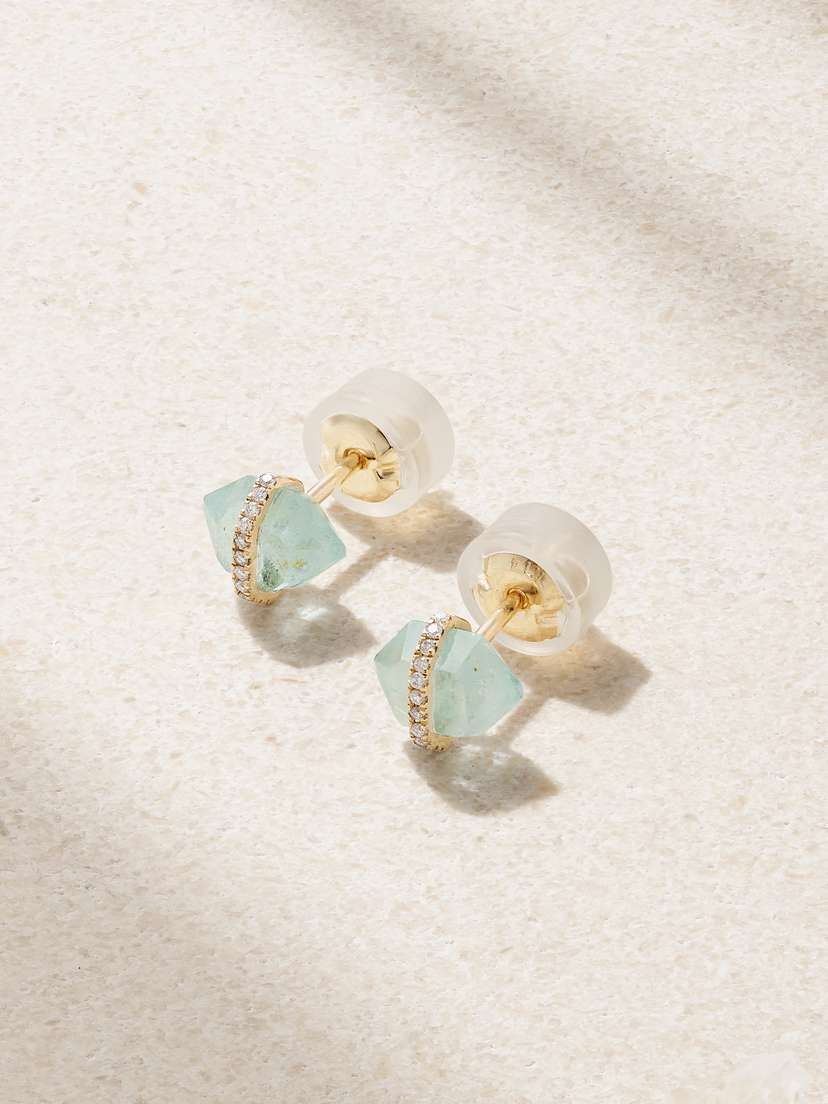 Melissa Joy Manning 14-karat Recycled Gold, Aquamarine And Herkimer Diamond Earrings