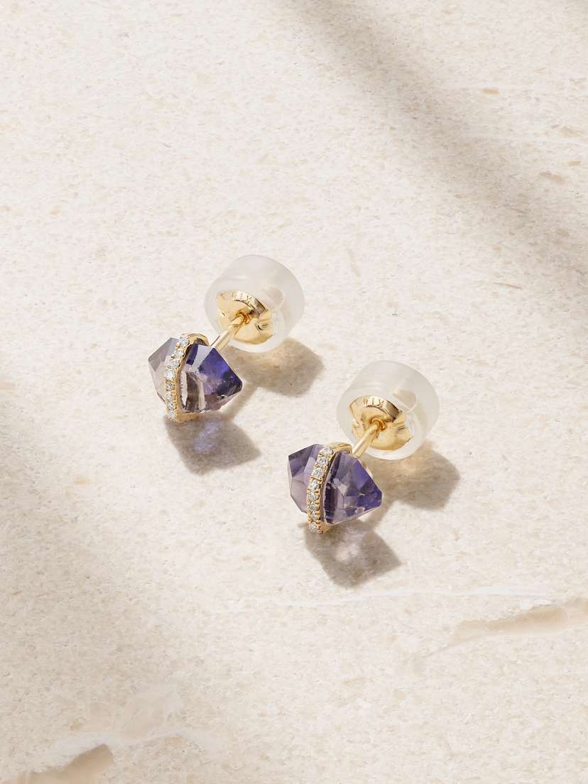 Melissa Joy Manning 14-karat Recycled Gold, Iolite And Herkimer Diamond Earrings