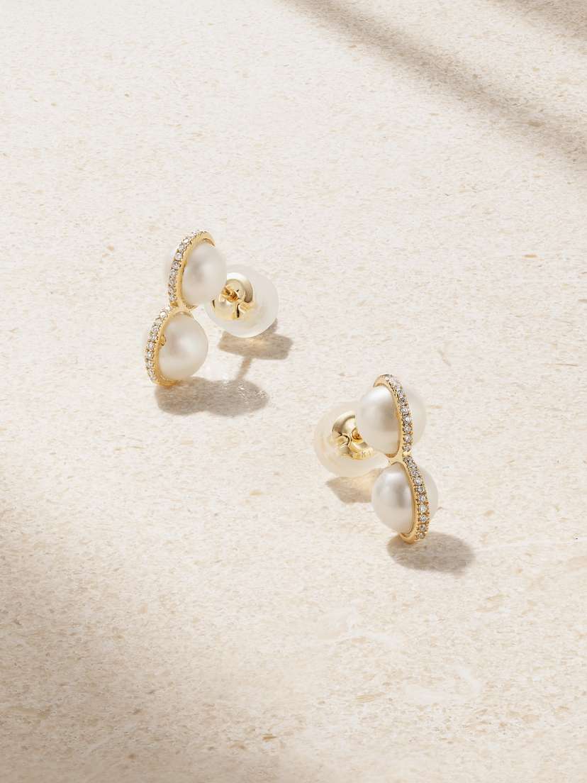 Melissa Joy Manning 14-karat Recycled Gold, Pearl And Diamond Earrings
