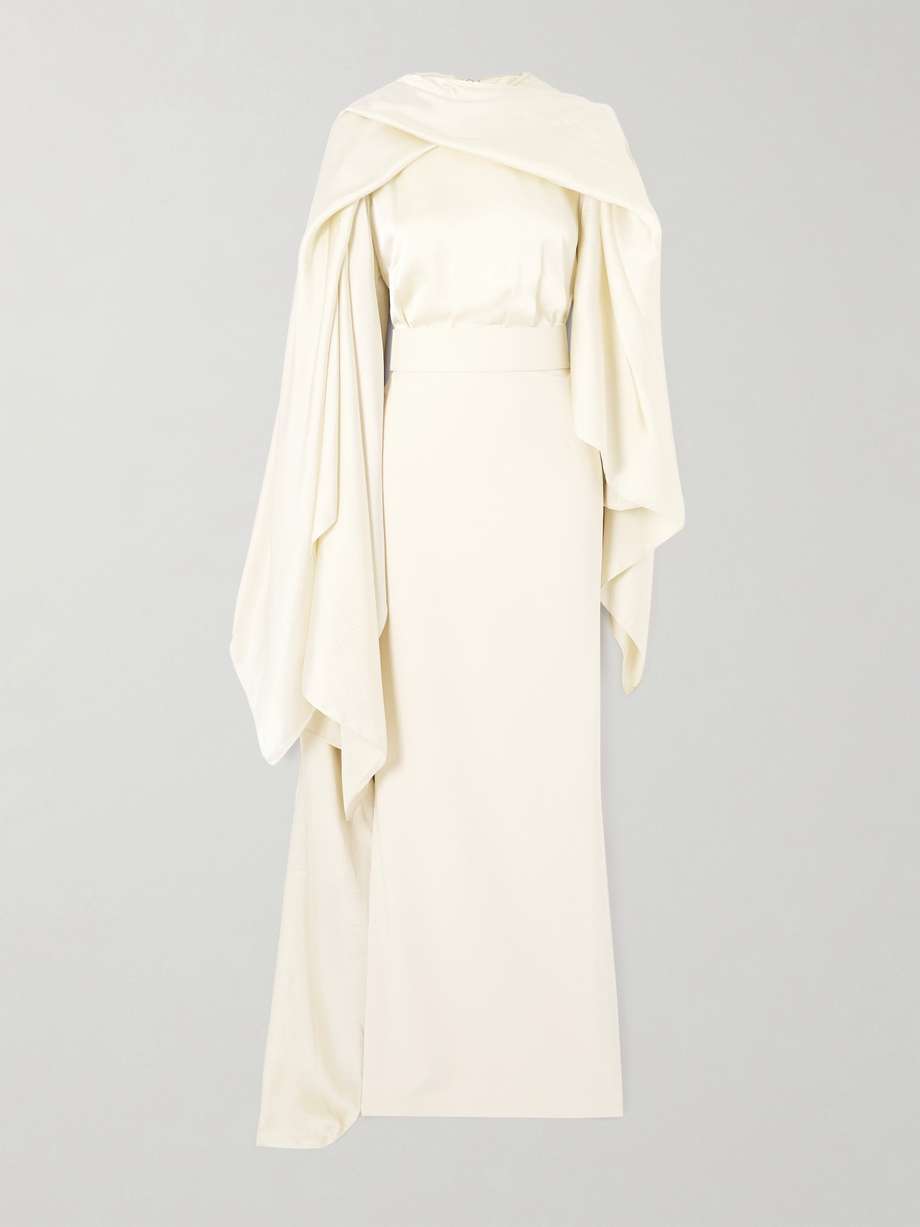 rosalia cape-effect belted satin and crepe gown