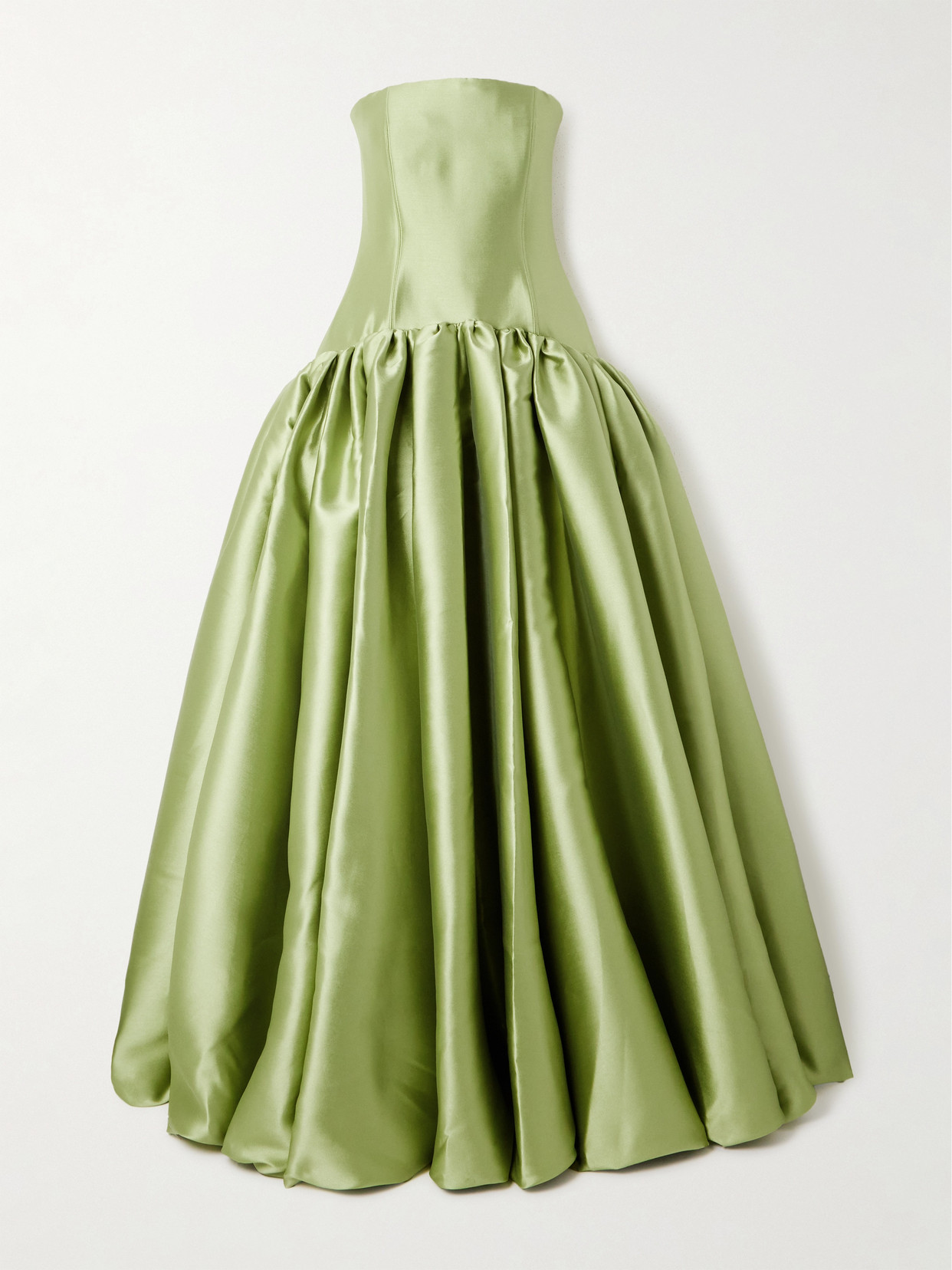 Solace London - Cassia Strapless Pleated Satin-twill Gown - Leaf green