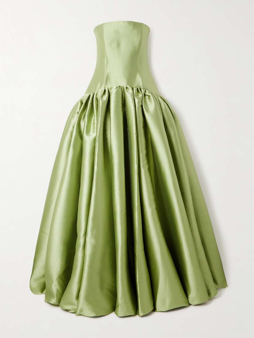 Solace London Cassia Strapless Pleated Satin-twill Gown