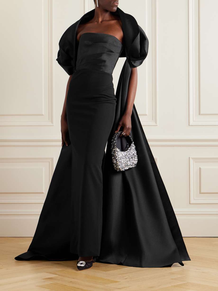 satin twill-trimmed crepe gown
