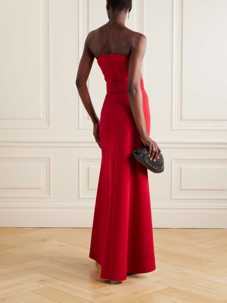 ember belted crepe maxi dress