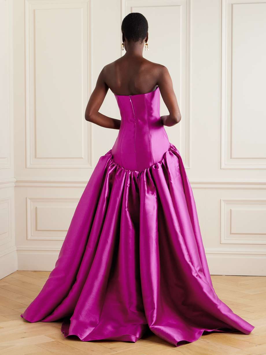 cassia strapless pleated satin-twill gown