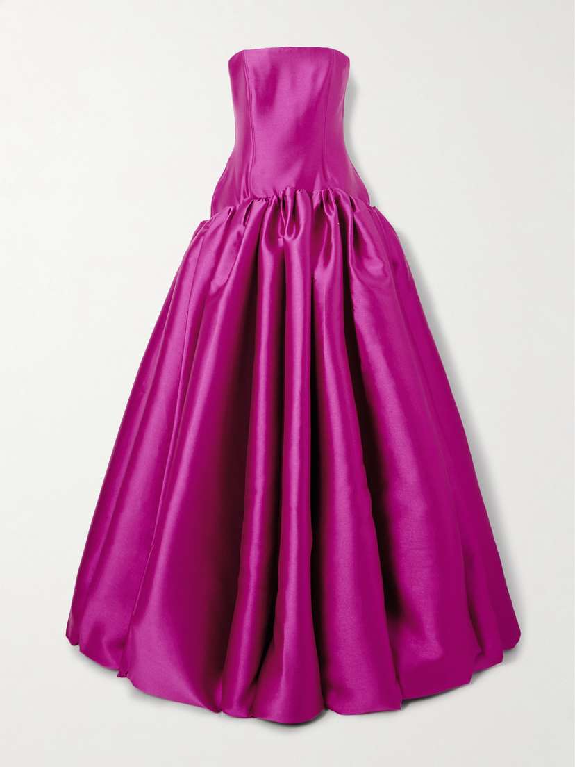Solace London Cassia Strapless Pleated Satin-twill Gown