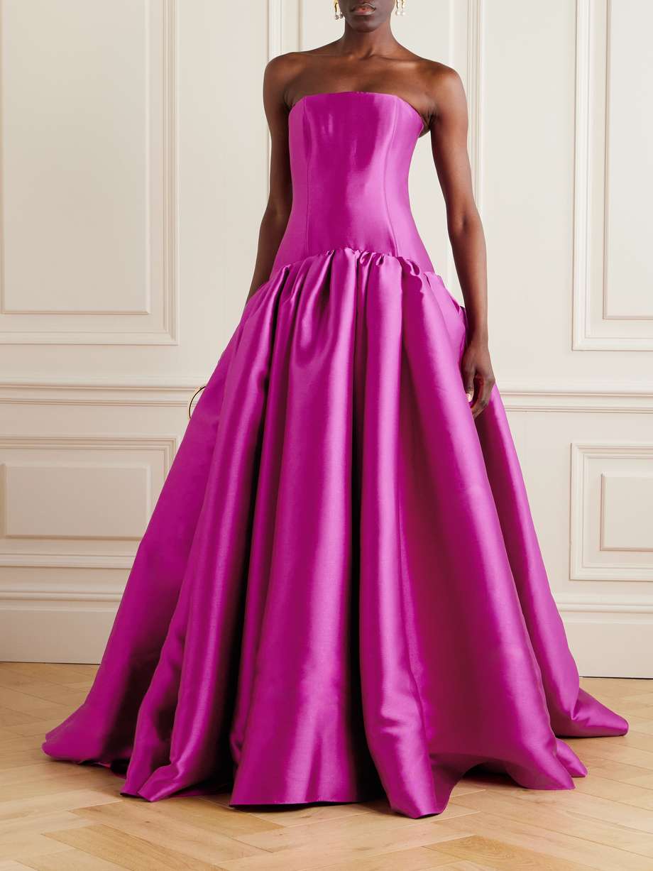 cassia strapless pleated satin-twill gown