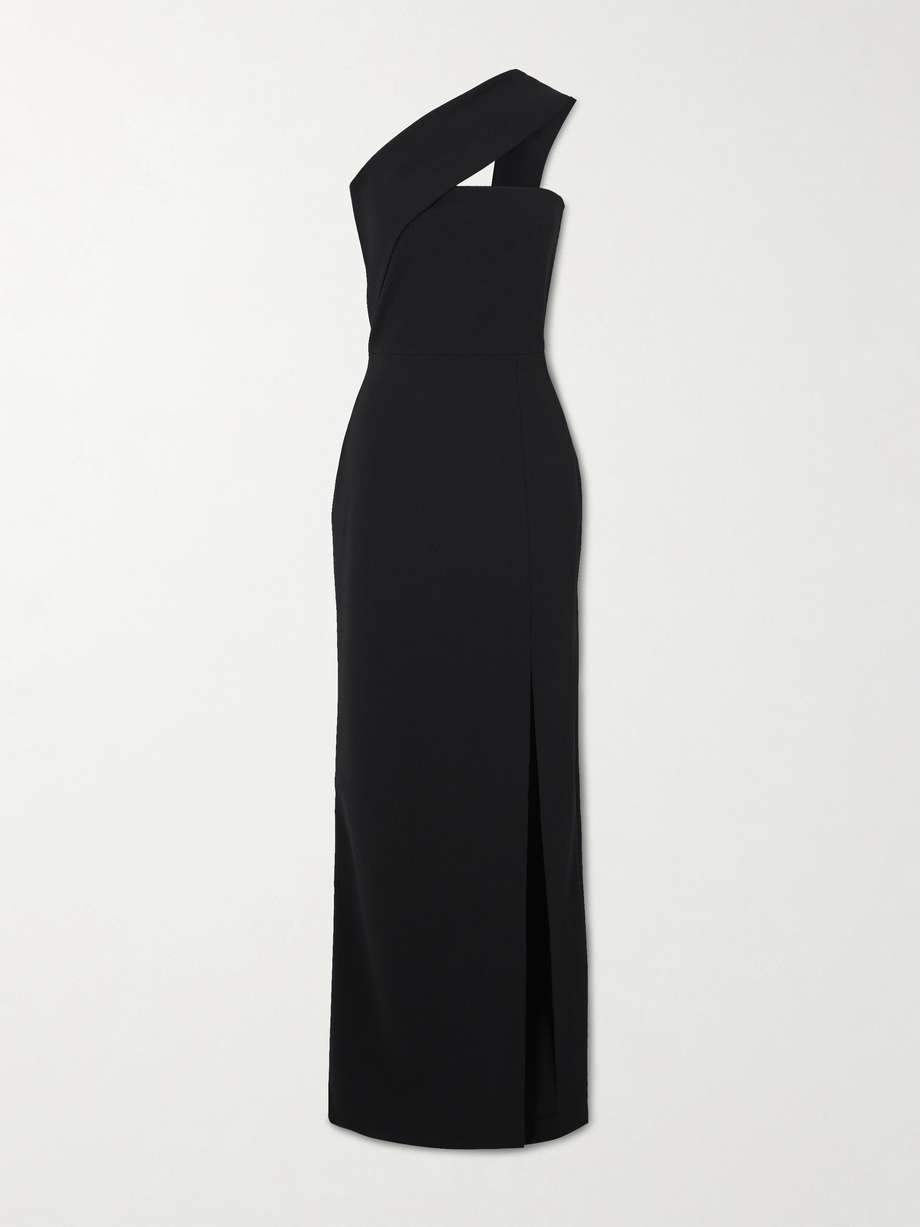 one-shoulder crepe gown