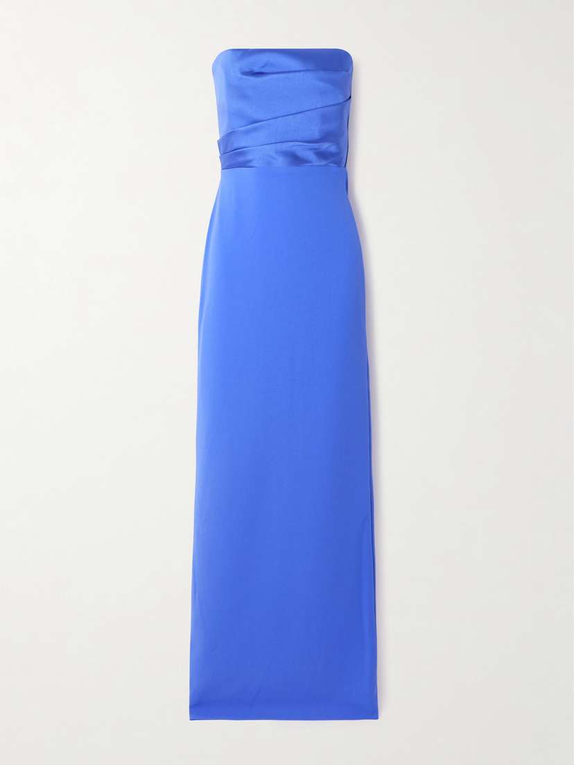 Solace London Afra Strapless Gathered Satin-twill And Crepe Gown